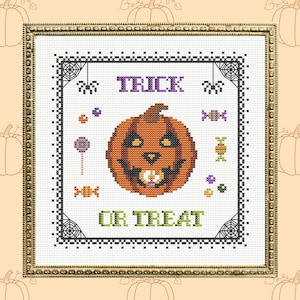 Halloween cross stitch pattern pdf, trick or treat cross stitch pattern, Jack O&#39;Lantern cross stitch pattern, pumpkin cross stitch pattern