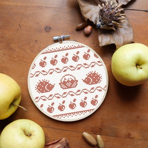 Fall cross stitch pattern, autumn cross stitch pattern, hedgehog cross stitch pattern, monochrome cross stitch pattern, PDF chart