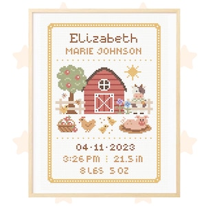 Birth announcement cross stitch pattern, baby cross stitch pattern, nursery decor, gift for baby, personalized cross stitch pattern pdf