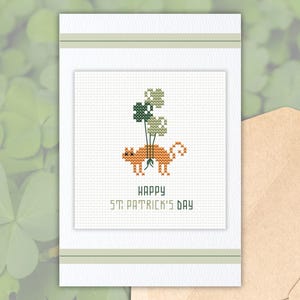 St. Patrick&#39;s Day cross stitch pattern, cat cross stitch pattern, irish cross stitch, green cross stitch, mini cross stitch pattern pdf