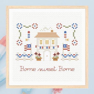 4th of July cross stitch pattern, cottage cross stitch, Independence Day cross stitch, patriotic cross stitch, mini cross stitch pattern pdf