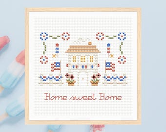 4th of July cross stitch pattern, cottage cross stitch, Independence Day cross stitch, patriotic cross stitch, mini cross stitch pattern pdf