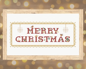 Padrão de ponto cruz de Natal, padrão de ponto cruz de Feliz Natal, decoração de Natal, ponto cruz festivo, padrão de ponto cruz contado em PDF