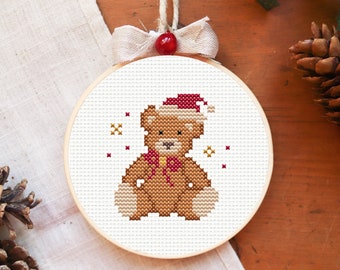 Christmas cross stitch pattern, teddy bear cross stitch pattern, holidays cross stitch pattern, Christmas ornament, cross stitch pattern PDF