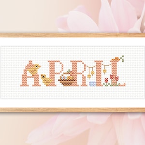 Easter cross stitch pattern, calendar cross stitch, April cross stitch, months of the year cross stitch, spring cross stitch pattern pdf