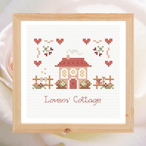 Valentine&#39;s Day cross stitch pattern, cottage cross stitch pattern, love cross stitch, heart cross stitch, counted cross stitch pattern pdf