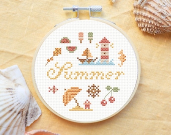 Summer cross stitch pattern, beach cross stitch pattern, beach house decor, coastal cross stitch pattern, sea cross stitch pattern pdf