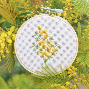 Mimosa kruissteekpatroon, Vrouwendag, lente kruissteekpatroon, bloemenkruissteekpatroon, PDF kruissteekpatroon