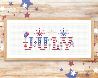 4th of July cross stitch pattern, USA Independence Day cross stitch pattern, patriotic cross stitch pattern,counted cross stitch pattern pdf