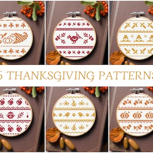 Thanksgiving Day cross stitch patterns, autumn cross stitch, fall cross stitch, small and monochrome cross stitch, set of patterns PDF
