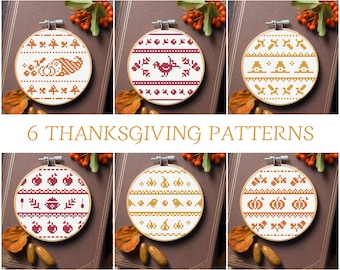 Thanksgiving Day cross stitch patterns, autumn cross stitch, fall cross stitch, small and monochrome cross stitch, set of patterns PDF