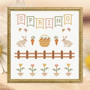 Spring cross stitch pattern pdf, spring decor, handmade Easter decor, coworker Easter gift, counted cross stitch pattern, digital download
