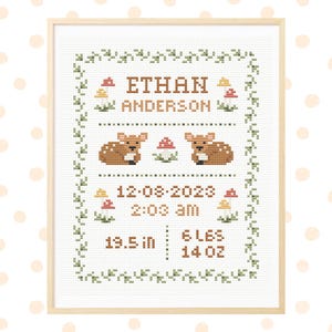 Birth announcement cross stitch pattern, nursery decoration, newborn cross stitch pattern, gift for baby, custom cross stitch pattern pdf