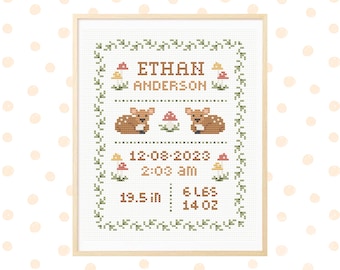 Birth announcement cross stitch pattern, nursery decoration, newborn cross stitch pattern, gift for baby, custom cross stitch pattern pdf