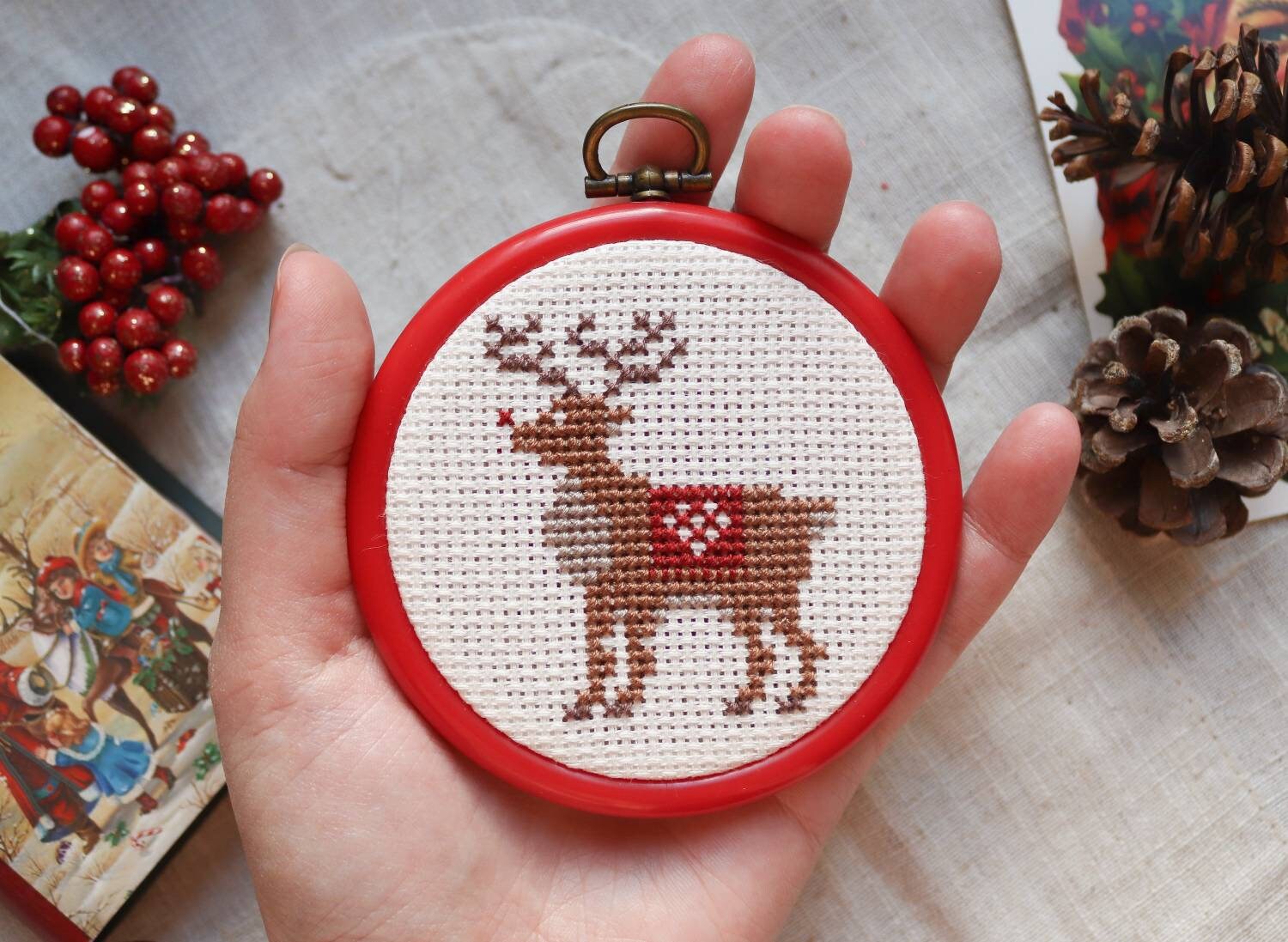Santa's Reindeer Cross Stitch Pattern, Cross Stitch Pattern Christmas ...