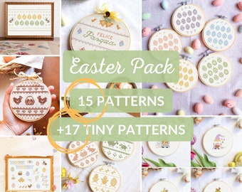 Easter cross stitch patterns, spring cross stitch patterns, bundle of cross stitch patterns, PDF cross stitch patterns