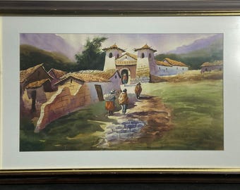 G. Wuayta - Signed Original Watercolor of a Peruvian Village