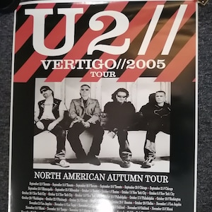 U2 Vertigo Poster 2005 Herbst Nordamerika Tournee mit Dates Bono Edge 24 * 18 Inc
