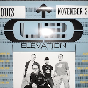 Póster original de la gira mundial U2 Elevation 2001, etapa 1, pegatina de San Luis, Norteamérica, NM, 24 x 17 pulgadas