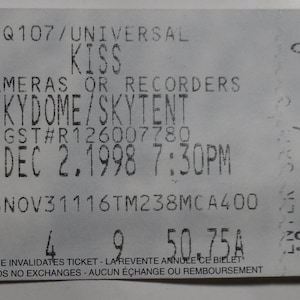 Kuss 1998 Skydome Original Full Ticket Stub Toronto Q107 Universal Mint Zustand