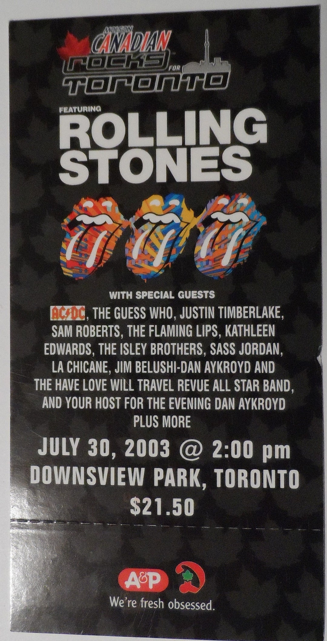 Rolling Stones 2003 Toronto Sars Concert Full Vintage Ticket AC DC ...