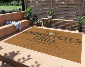 Personalized BBQ Grill Rug, Western Rustic Style, Outdoor Patio Decor