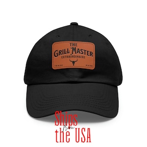 Gorra de papá Grill Master con parche de cuero (rectangular), regalo de barbacoa para él / gorra de béisbol, regalo para el rey de la parrilla