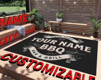 Personalized BBQ Grill Mat: Outdoor Rug, Backyard Decor