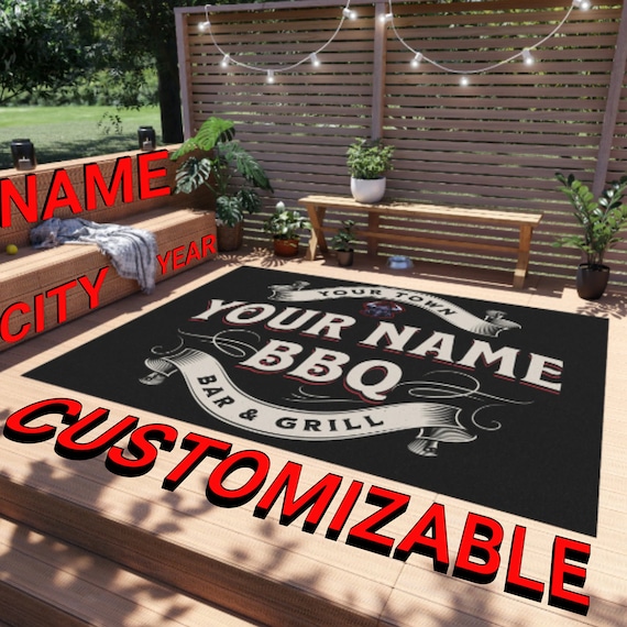 Personalized Outdoor Rug: Custom BBQ Patio Mat, Backyard Decor, Family Name Porch Rug, Housewarming Gift, New Home Gift for Couple