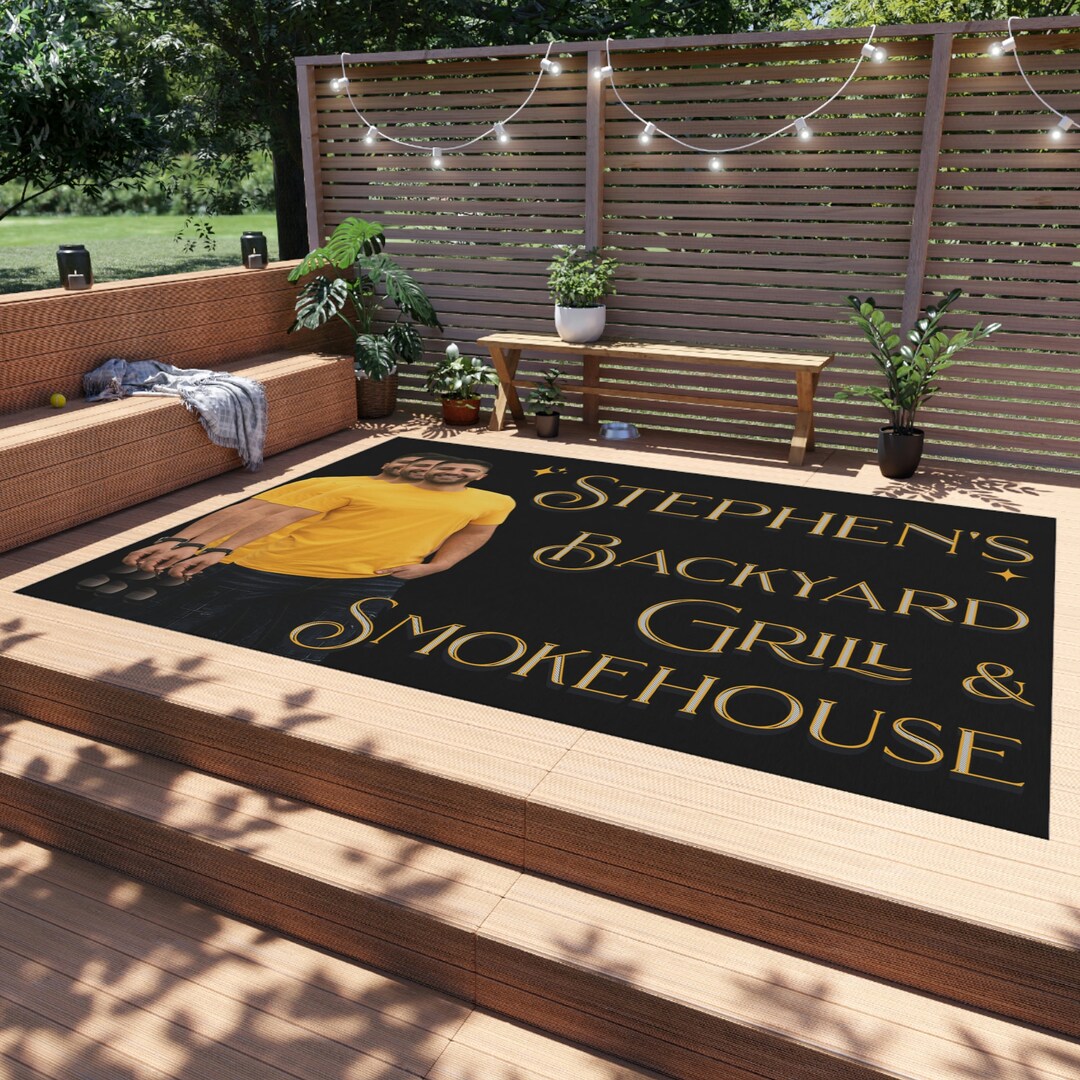 Personalized Outdoor Rug for Grill and Smokehouse Gift for Him, Personalize With Photo and