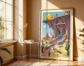 Cyberpunk Desert Art Print: Sci-Fi Steampunk Decor (Digital Download)