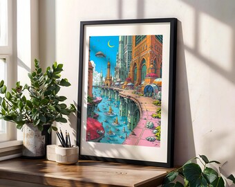 Moebius Cyberpunk City Art Print: Geek Gamer Gift (Digital Download)