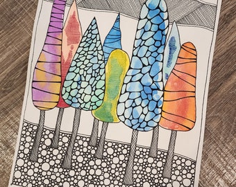 Unique Abstract  Mixed Media Painting "Whimsical Trees 6" Wall Art Decor Original Artwork