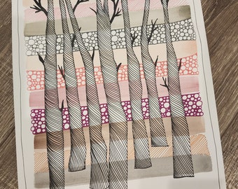 Unique Abstract  Mixed Media Painting "A Tree Family" Wall Art Decor Original artwork
