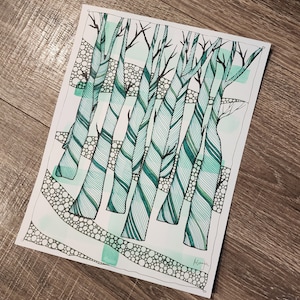 Unique Abstract  Mixed Media Painting &quot;Green Christmas Forest&quot; Wall Art Decor Original Artwork