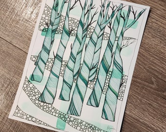 Unique Abstract  Mixed Media Painting "Green Christmas Forest" Wall Art Decor Original Artwork