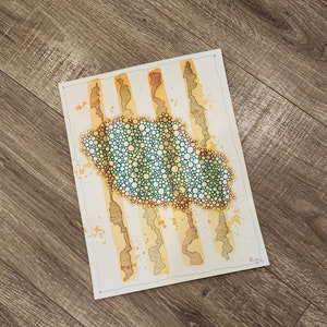Unico astratto Mixed Media Pittura "Ameba d'oro" Wall Art Decor Opera d'arte originale