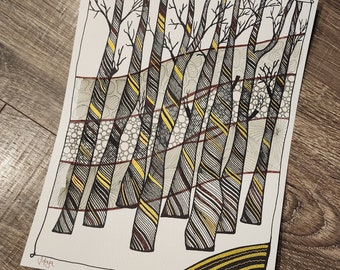Pintura abstracta única de medios mixtos "Bosque festivo oscuro" Decoración de arte de pared Obra de arte original