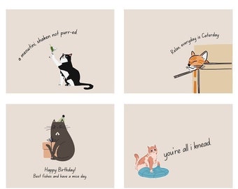 Printable Cat Pun Postcards | Set of 6 Instant Download