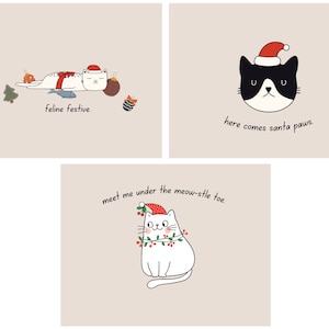 Druckbare Weihnachtskatze Postkarten | 3er Set