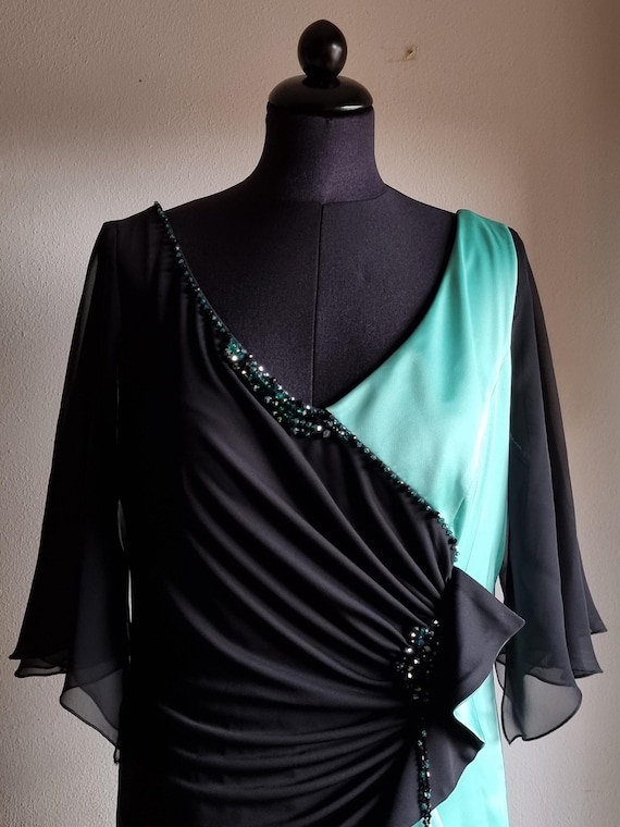 Paola Forti Italian Evening Gown - Elegant Black & Aqua Long Dress - Beaded Handmade Details - Formal Occasion / Mother of the Bride Paola Forti Italian Evening Gown - Elegant Black & Aqua Long Dress - Beaded Handmade Details - Formal Occasion / Mother of the Bride