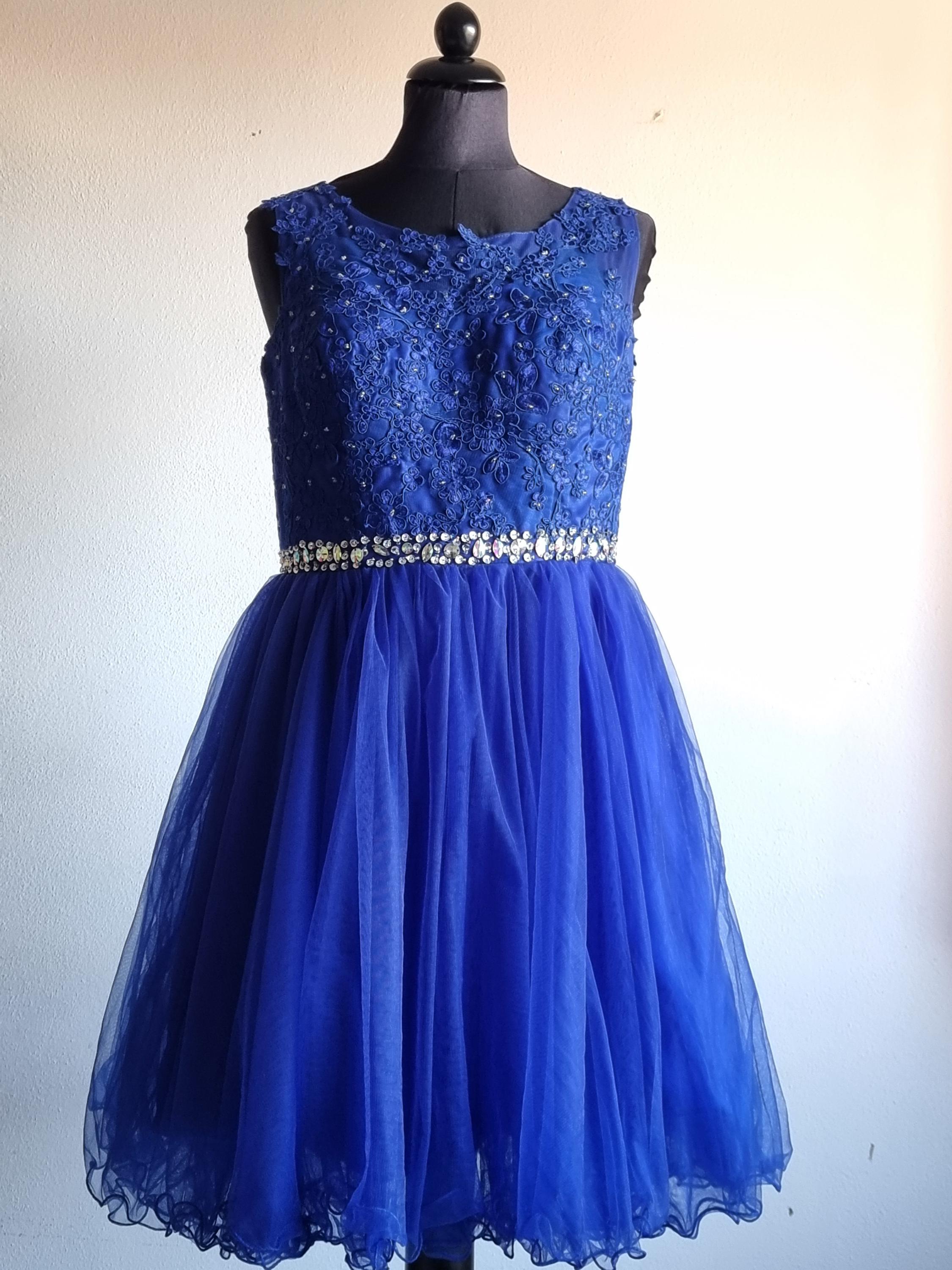 Royal Blue Tulle Cocktail Dress – Embroidered Bodice With Rhinestones – Short Prom Party Dress – Elegant Evening Gown