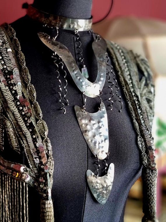 Handcrafted Silver Statement Necklace with Natura… - image 1