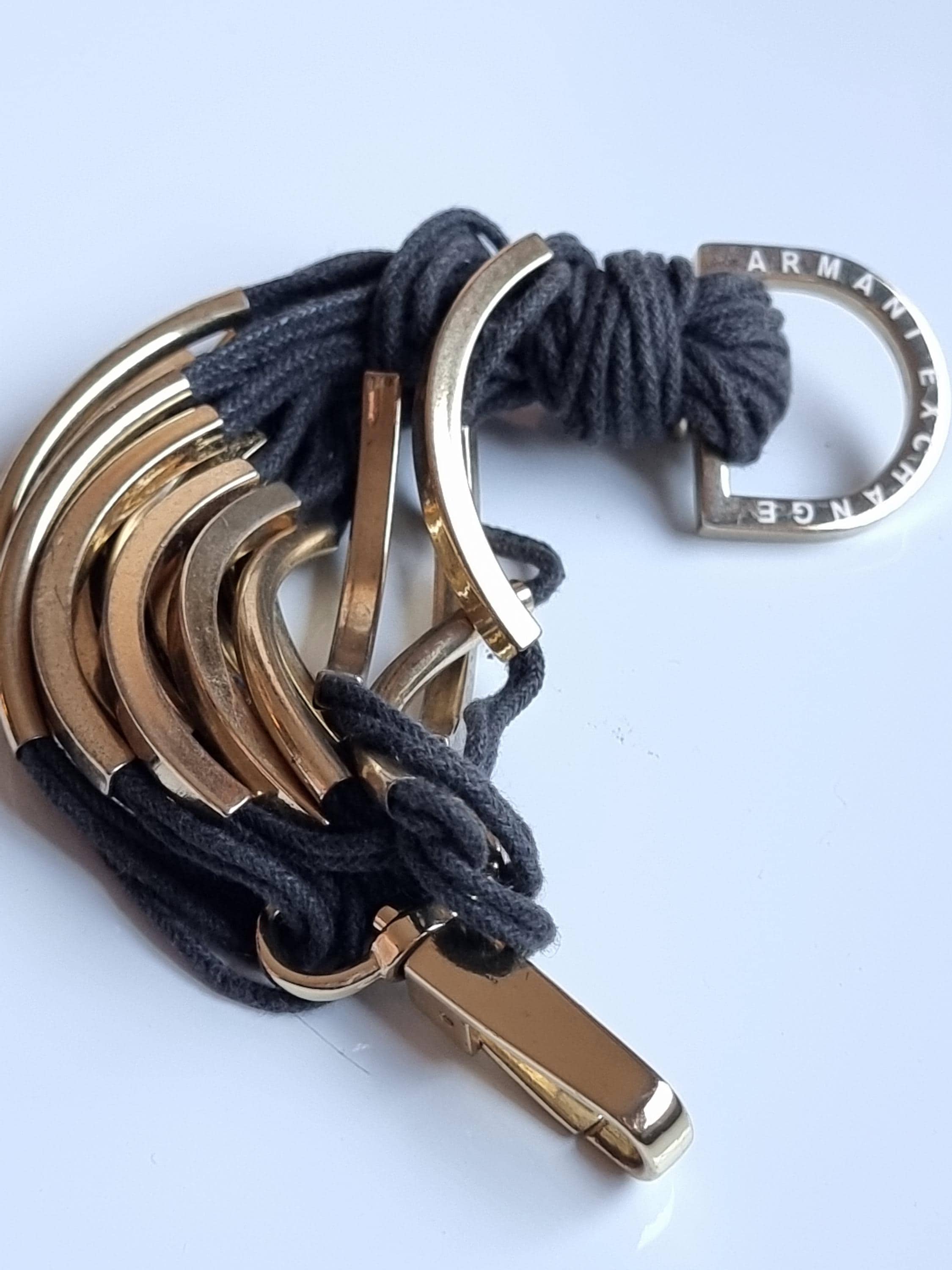 アクセサリー Armani Exchange leather l bracelet Armani Exchange Bracelet – Black Cord & Gold Tone Metal – Designer