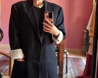 Corneliani Heren Blazer | Marineblauwe Wollen Jas | Gemaakt in Italië | Klassieke Maatvoering Jaren 80-90