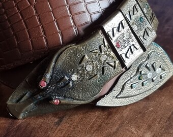 Cintura vintage in pelle fibbia coccodrillo