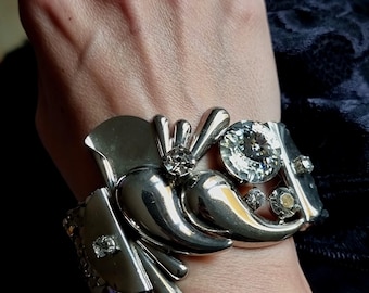 High fashion sieraden armband Ermani Bulatti Vintage zilveren statement armband NOS Strass jaren '80 Sculpturale Couture Ermani Bulatti