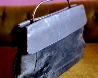 RODO 1970s Leather & Suede Sculptural Handbag – Gold Details – Vintage Italian Bag