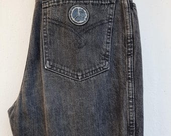 Vintage Moschino Jeans gray stonewashed high-waist denim with peace sign – Made in Italy