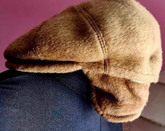 Vintage camelkleurige wollen pet, model 8 panelen, model Baker Boy, beige, winterse erfgoedstijl, maat 58, Bocci Sport platte pet